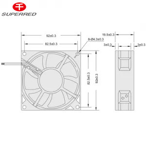 Koollager/sleevelager DC koelventilator 92x92x38 PBT 94V0 Plastic frame/impeller